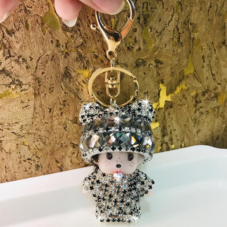 Monchchi Diamond Keychain Cute Monkey Keyring Kawaii Monchichi Hanging Ornament Car Key Chain Children Birthday Gifts s Carry Mini Lightweight