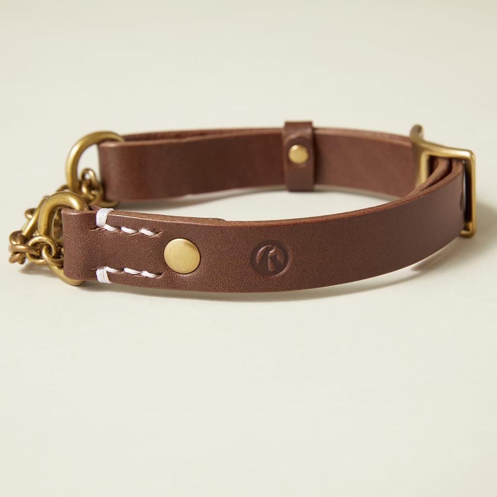 we original Leather Half Chain Collar Brown for Medium Dogs GOOD MANNERS DOG SERIES - (M) /