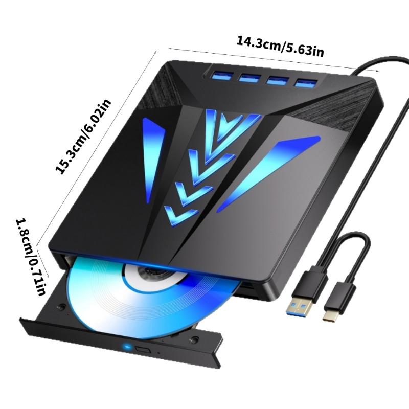 External Disc Drive for Laptop 6 In 1 USB Portable Disc Player External Disk Drive with Card Slot 3 USB2.0 1 USB3.0 Port