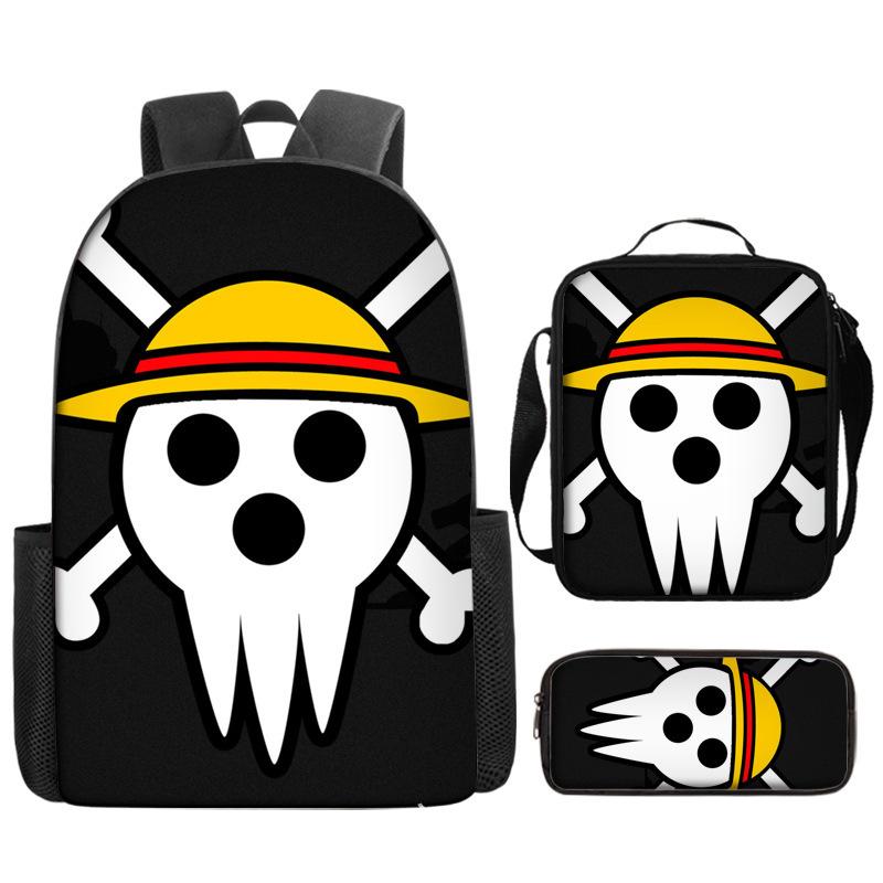 One Piece One Piece Backpack Primary And Secondary School Schoolbag Voyager King Backpack Cartoon Schoolbag Three-Piece Set