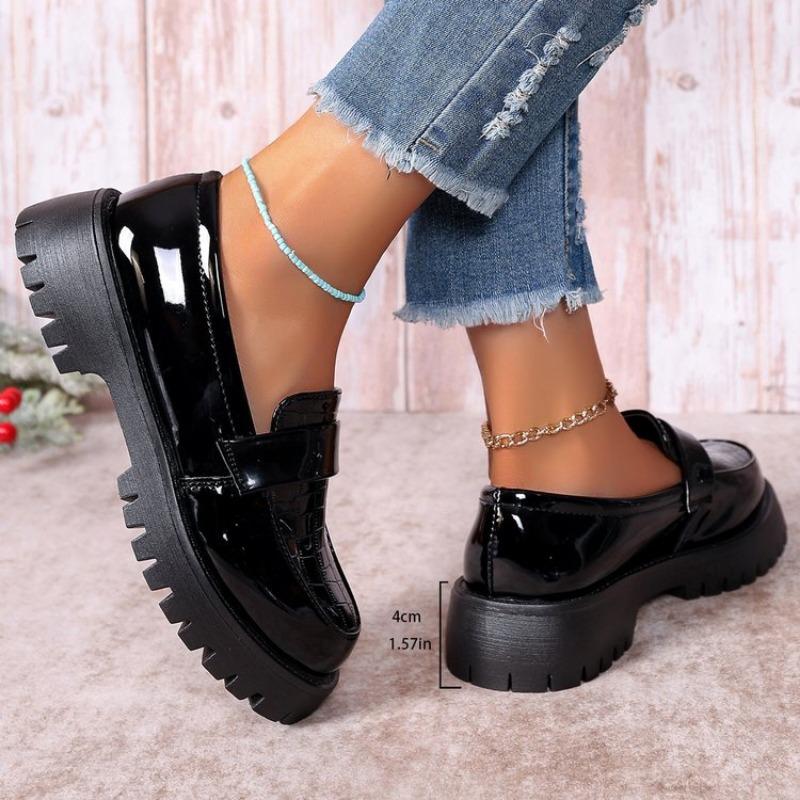Fashion Plus Size 43 Patent Leather Loafers Women Spring 2025 Thick Bottom Platform Casual Shoes Woman Slip On Soft Sole Moccasins Mujer
