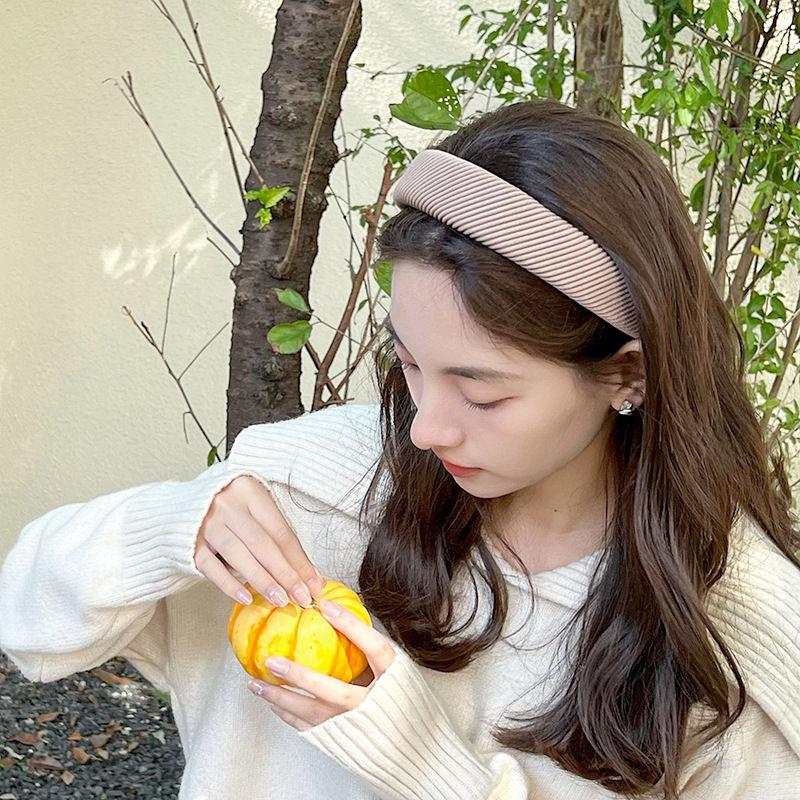 Retro Hair Band Headdress Hairpin Knitted Hair Tie Sponge Headband Solid Color