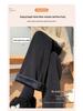 Women's Beige High-Waisted Wide-Leg Knitted Slim-Fit Trousers for Spring and Autumn, Fleece-Lined for Winter