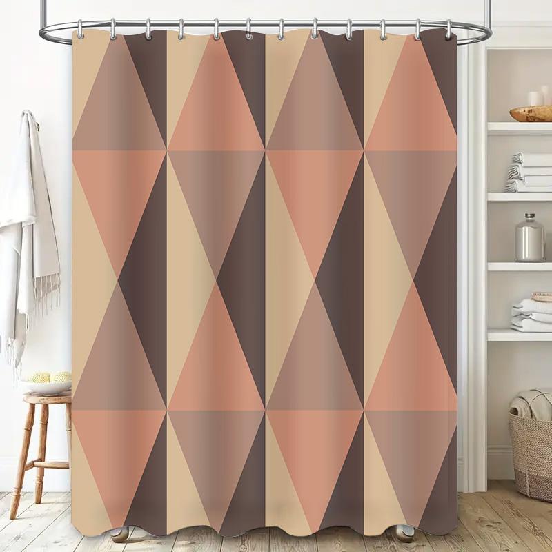 Modern Geometric Shower Curtain Bathroom Decor Pink Beige Brown Color Block Design Waterproof Fabric Shower Caddy