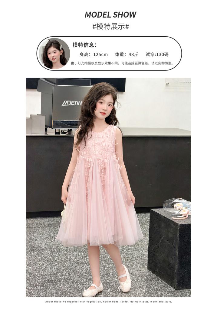 Girls' Summer Dress 2026 New Style Children's Stylish Sleeveless Mesh Princess Dress Girls' Summer Dress Fluffy Skirt