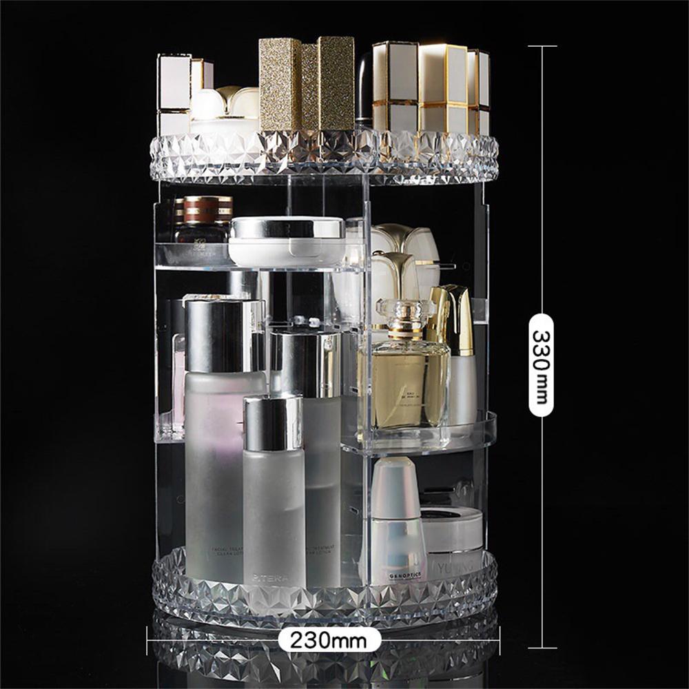 Round Diamond Texture Rotating Makeup Organizer Vanity Transparent PS Cosmetic Storage Rack