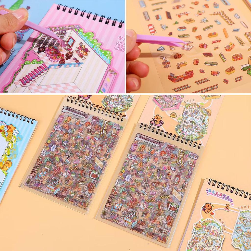 3D Cartoon Cottage Miniature Landscaping Sticker Book: DIY Scene Decoration Washi Stickers