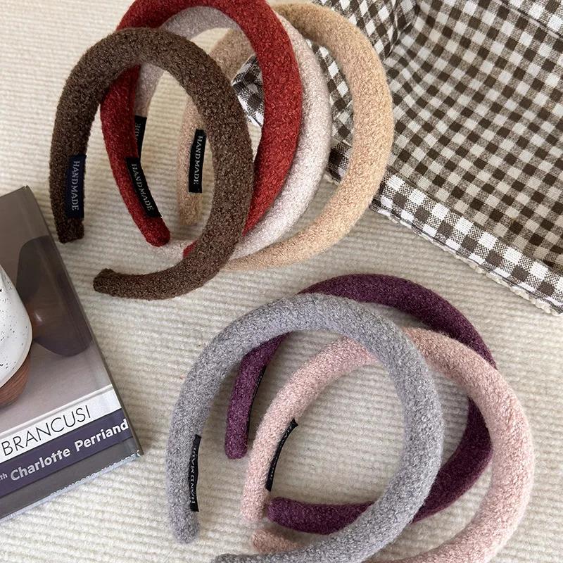 Vinter Retro Ensfarvet Plys Pannebånd Svamp Bredt Hårbånd For Kvinner Jente Enkelt Elegant Hårbøyle Mote Hårtilbehør