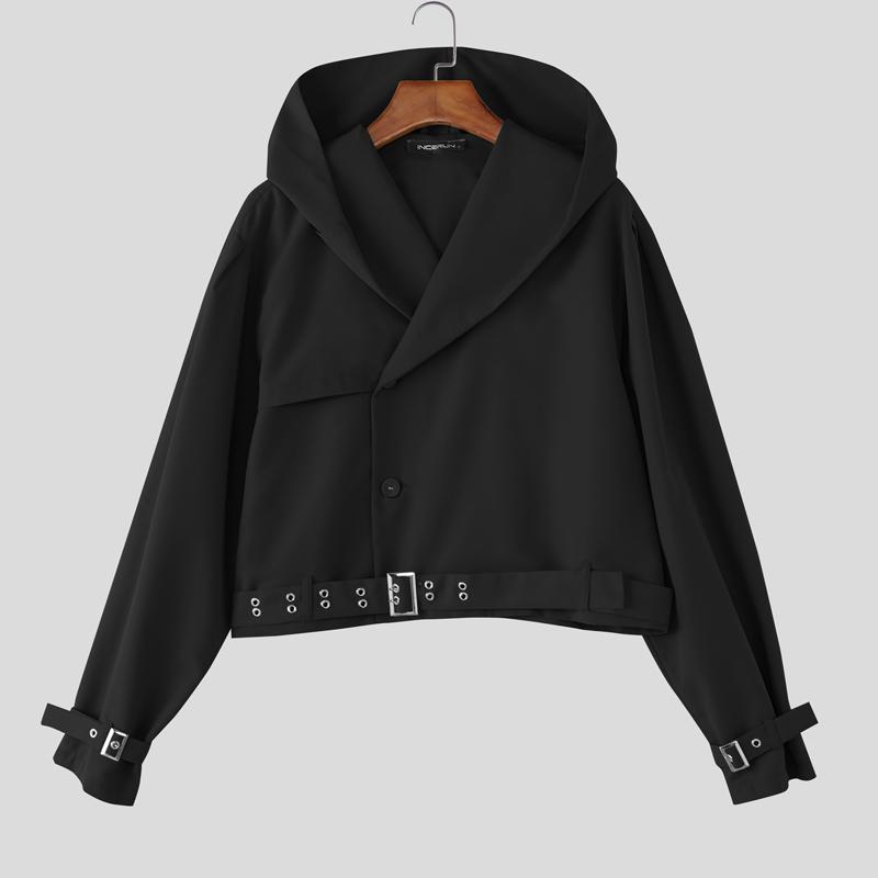 INCERUN Men Long Sleeve Casual Loose Short Hooded Cargo Jackets Tops