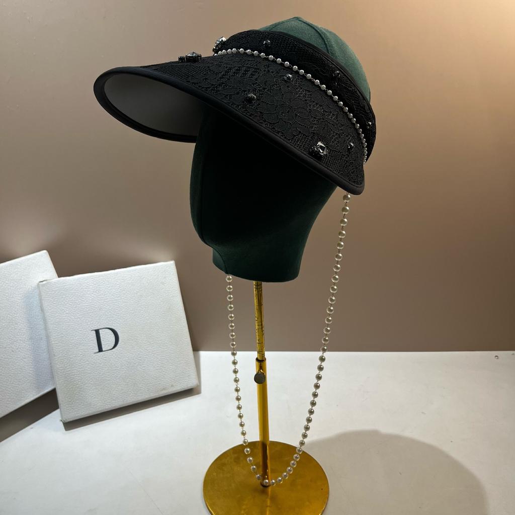 Hot-selling Light Luxury Rhinestone Sweet Lace Empty Top Hat Summer Outdoor Travel Sunscreen Sunshade Topless Sun Hat