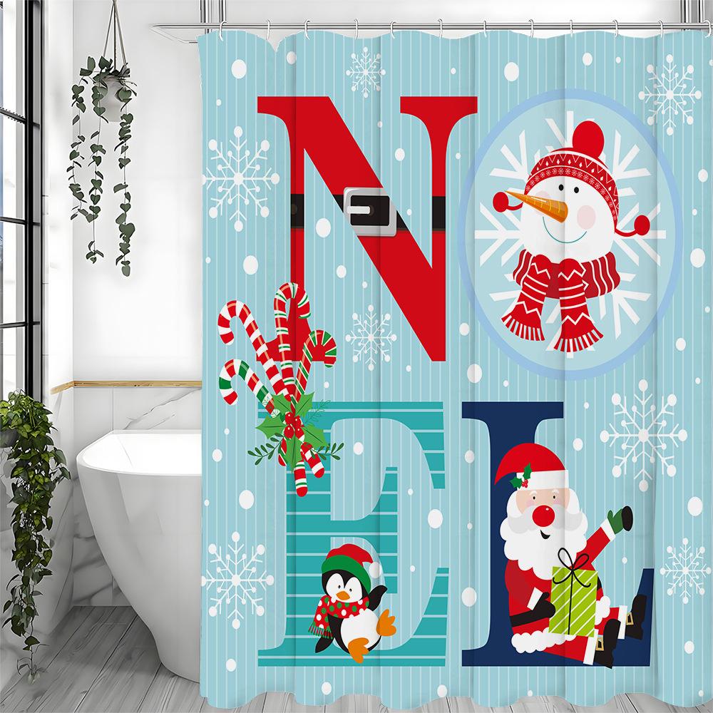 

Creative Christmas Snowman Letters Shower Curtain Washable Dirt-Resistant Shower Head Waterproof Polyester Bath Curtain W60H190(CM)-1 Pcs
