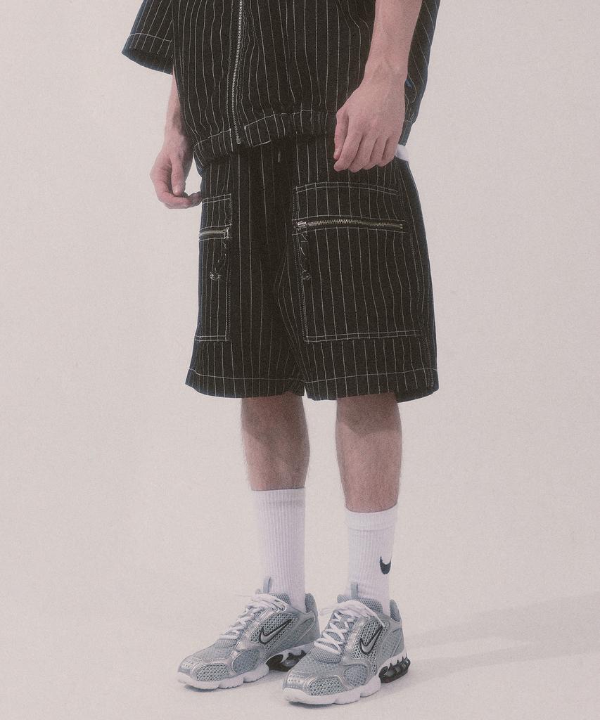 Nainneoscheu Striped Denim Shorts_Black
