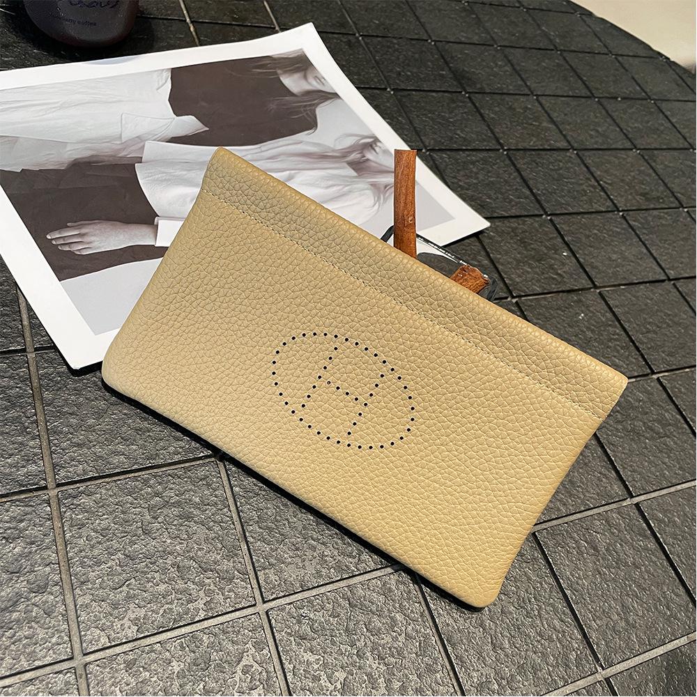 Genuine Leather Lychee Grain Wallet Phone Bag with Coin Purse and Kiss Lock