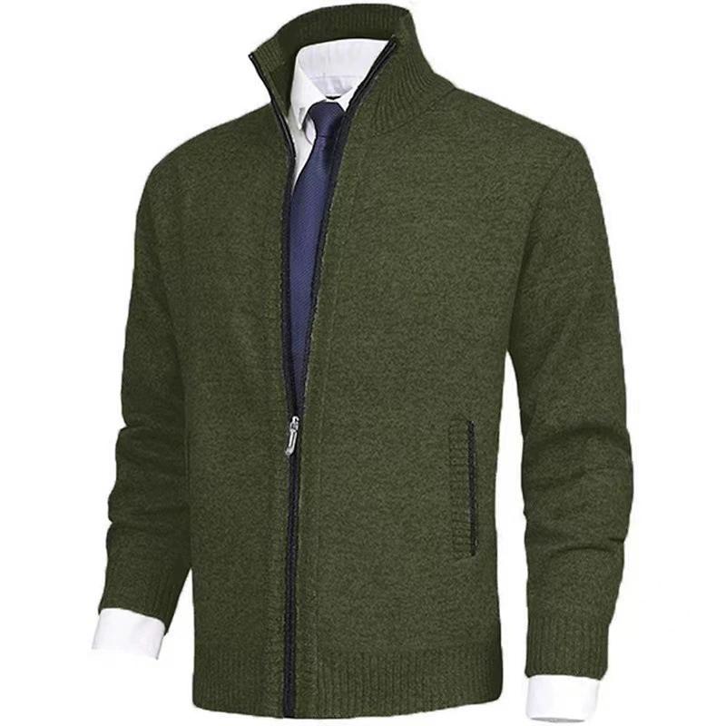 

Autumn and Winter New Men s Casual Sports Coat Solid Color Stand Collar Wweater Grab Fleece Warm Zipper Cardigan XS