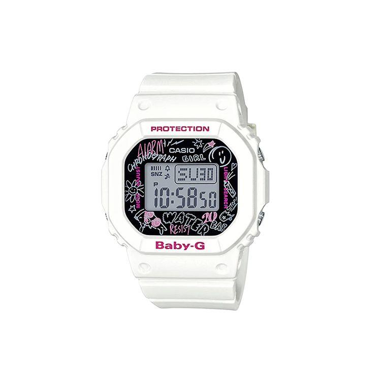 Casio Baby-G Art Graffiti Square Watch Quartz Movement Resin Strap Women watches Gray BGD-560SK-7 White Strap