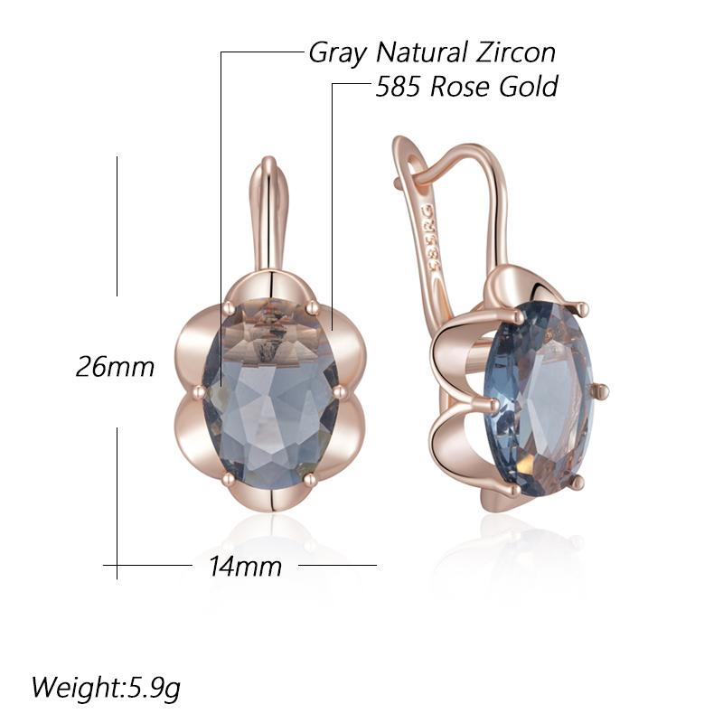 Boucles d'oreilles pendantes ovales grises pour femmes Couleur or rose Avec zircon naturel Haute qualité Bijoux fins quotidiens