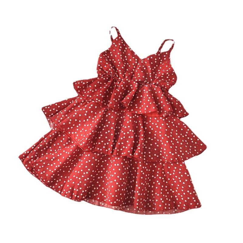 Mädchen Sommer Chiffon Gepunktetes Spaghettiträgerkleid Süßes Prinzessinnen-Sonnenkleid Für Kinder Strandparty-Outfit Modisch