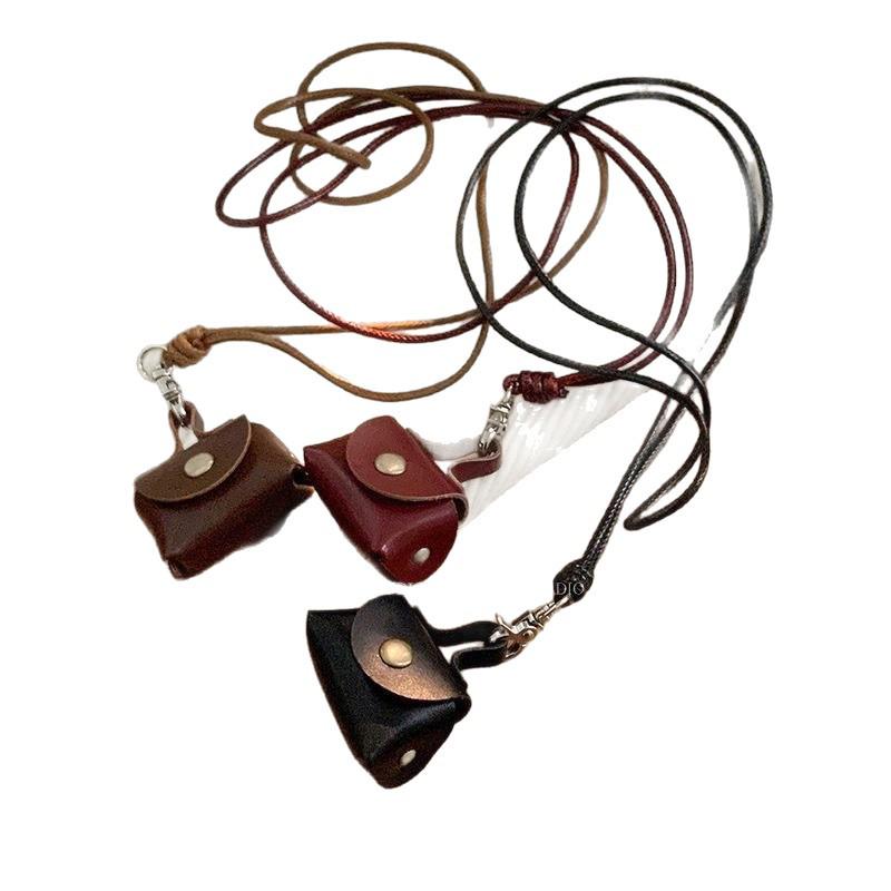Leather Coin Necklace Pendant with Long Rope & Earphone Case