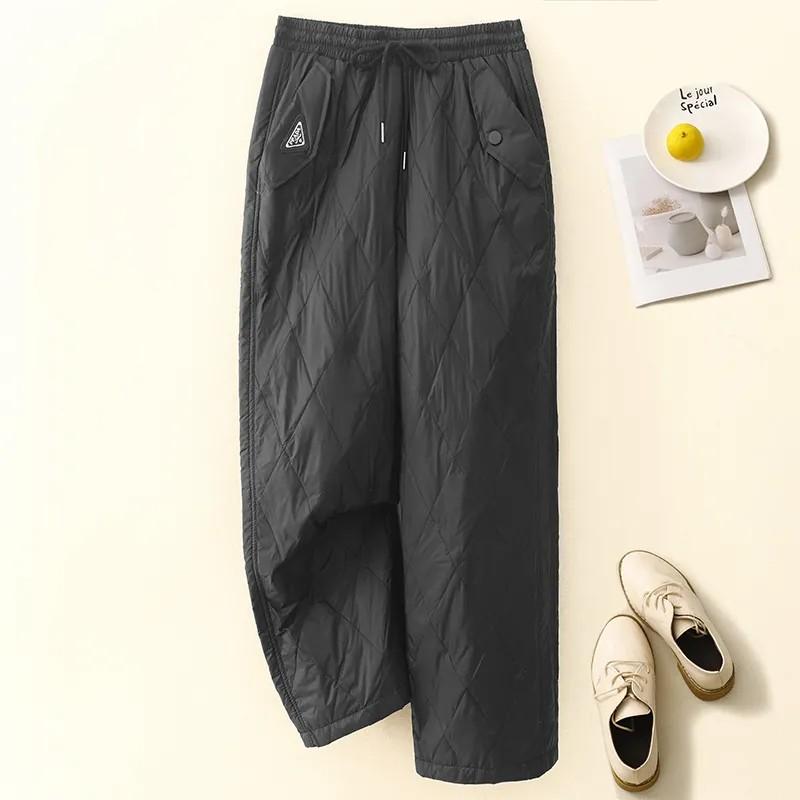 

Женская зимняя верхняя одежда Повседневные брюки Прямые брюки с широкими штанинами 4XL чёрный