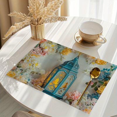 6PC Ramadan Eid Mubarak Printed Placemats Table Cover, Washable Placemats for Kitchen Dining Home
