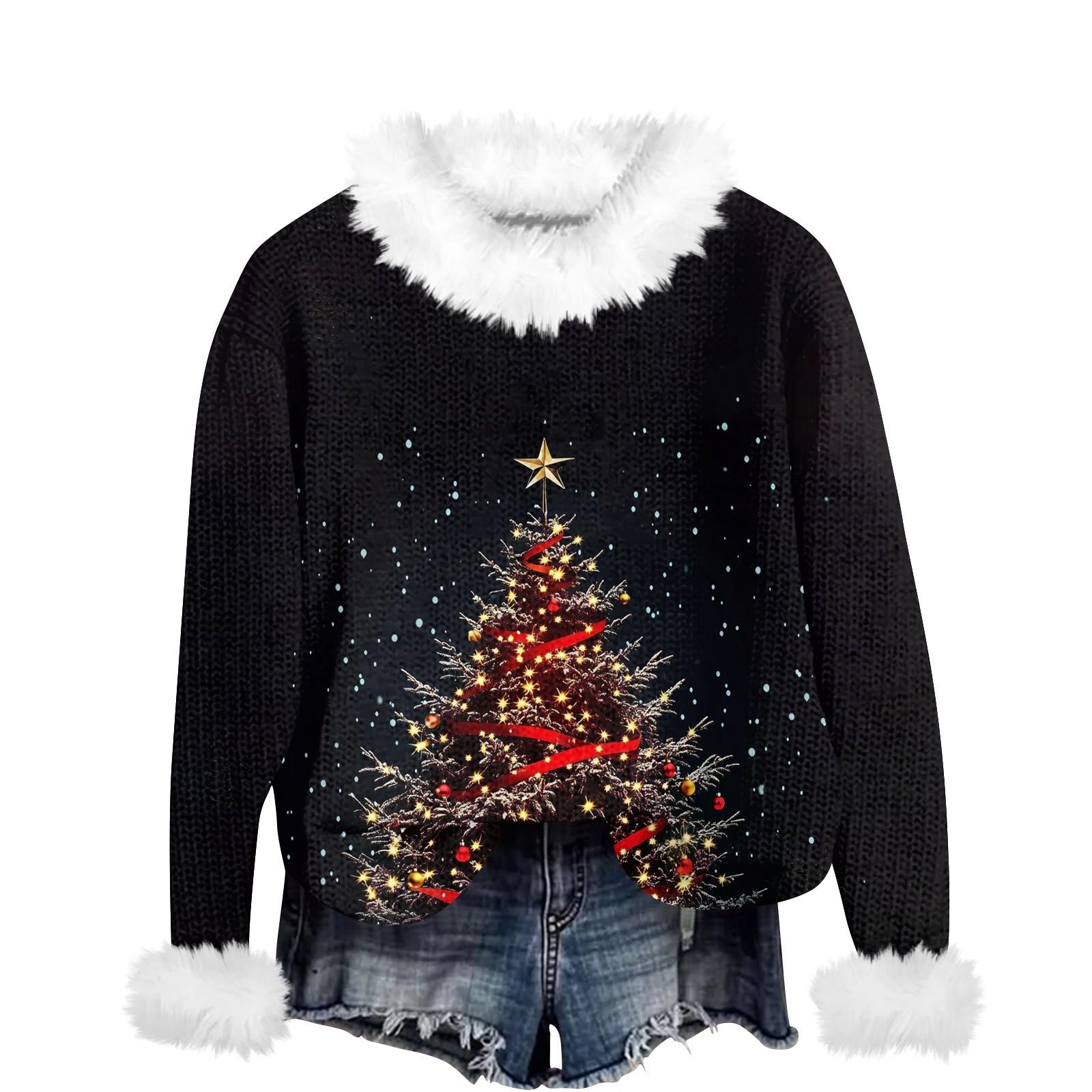 Свитшоты для женщин Вязаный свитер Милая рубашка Осенний круглый вырез Пуловер с меховым — фото 3