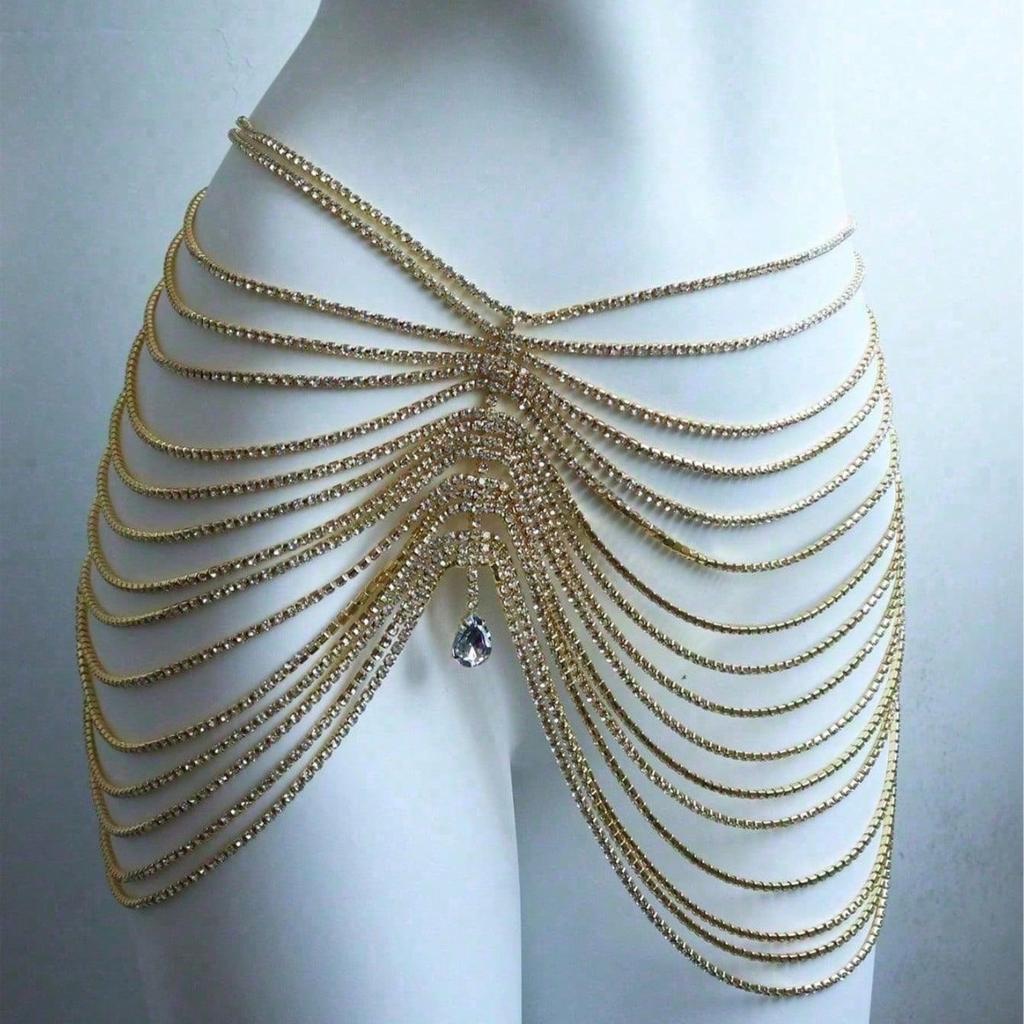 European And American Personalized Style Fringed Pendant Waist Chain Dance Skirt Body Chain Night Club Super Flash Crystal Body Chain Jewelry