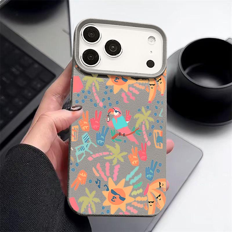 For iPhone 17 Pro Max Case Luxury Colorful Cartoon Pattern Leather Texture Silicone Cover For iPhone 16 Pro Max 15 14 13 12 11 16E Air
