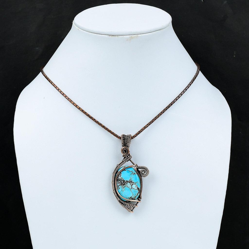 Tibetan Turquoise Gemstone Copper Wire Wrap Pendant Jewelry Gift For Love