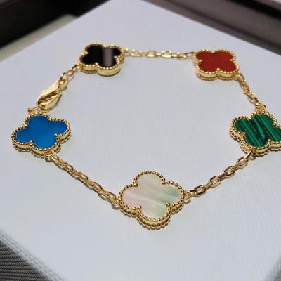 Klee Armband CNC Schnalle Dicke Kette Roségold Roter Achat Schwarzer Achat Glücksbringer Armband für Frauen