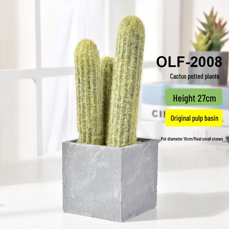 Retro Cement Cactus Bonsai - Small Faux Potted Plant for Office Decoration