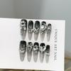 Women Press‑On Nails Pure‑Handmade Black Silver Cat Eye Heavy Craft Brilliant Rhinestone European‑American False Nail Patches