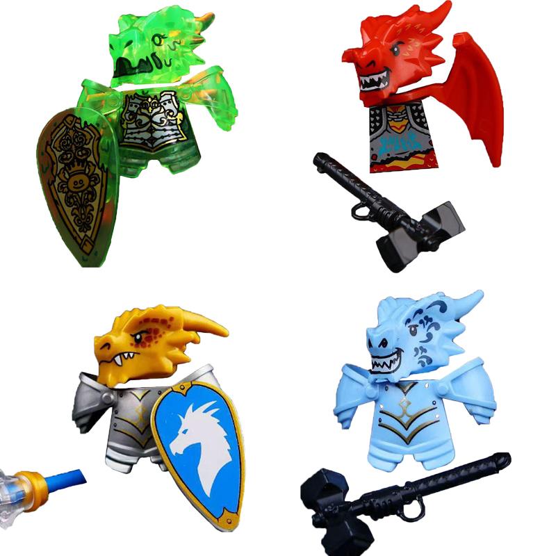 MOC Building Blocks Medieval Character Accessories Warhorses Militiamen Dragons Castles Knights Brick Gifts Toy Helmets Shields