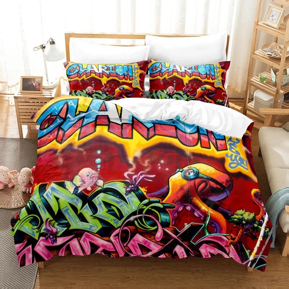 Grafiti Soft Duvet Cover Set Ten Style Patern Beding Stret Culture Decor Set King Quen Sized Dimensions Hip Hop Polyester Warm Comforter Cover