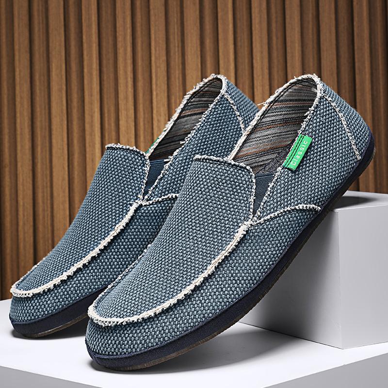 Men’s Outdoor Canvas Shoes Moccasins Driving Shoes Comfort Grey Casual Plus Size  Slip On Wide Head Shoes for Farther