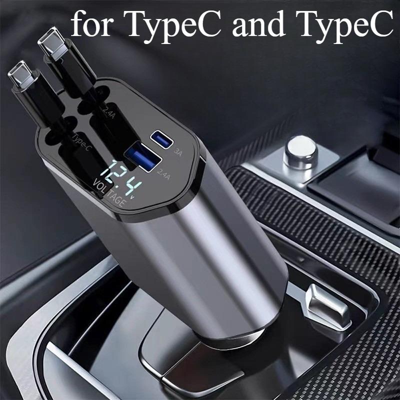 Car Charger Adaptor 120W Fast Charge USB Type C Fast Charger Cable with Retractable Cords Fit for iPhone 16/15/14/13/12 Samsung
