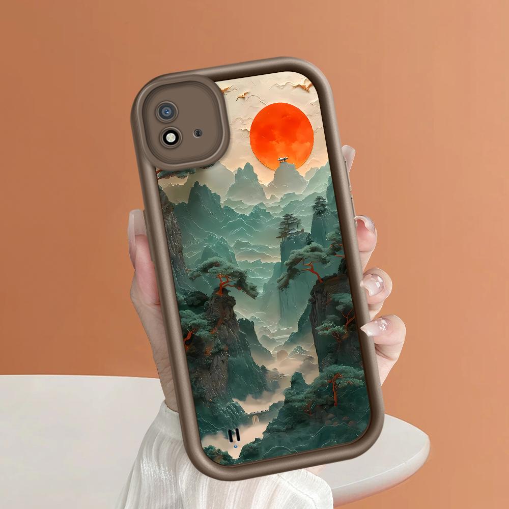 Soft Silicone Square Ladder Printing Pattern Phone Casing Full Cover Camera Shockproof Protection Rubber Case for OPPO Realme