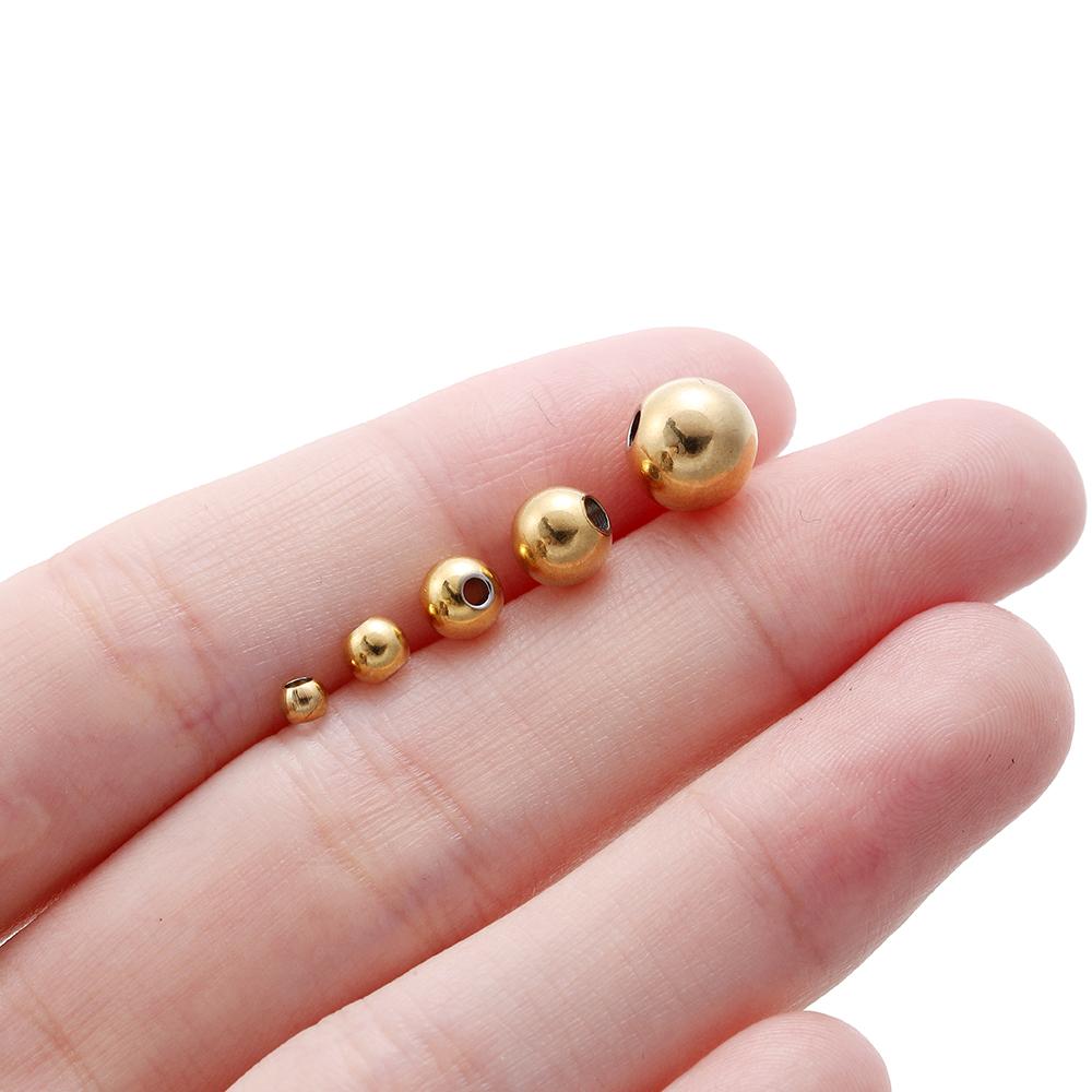 30-100Pcs 3-8 mm Gold Color Stainless Steel Charm Round Loose Spacer Beads For DIY Bracelet Necklace Jewelry Making Accessories
