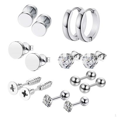 14 Pieces Hoop Studs Earrings Set Piercing Jewelry Statement Fashion Dainty Stainless Steel Men