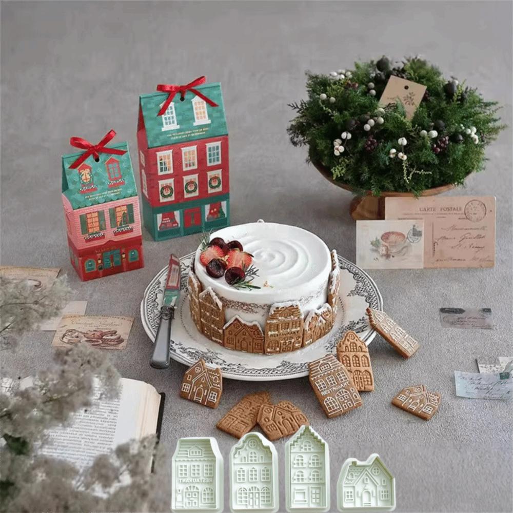 4-teilige 3D-geprägte Keksausstecher Federdruck-Design Fondantformen Backwerkzeug Keksstempel Bäckerei