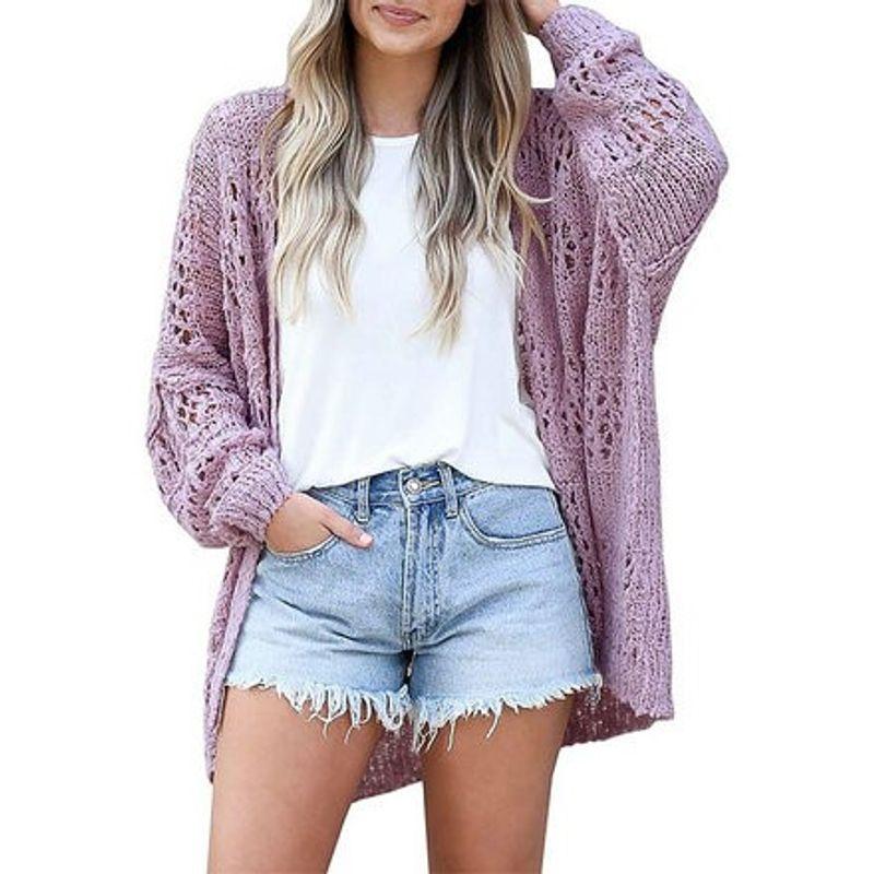 New Fashion Fall New Arrival Cardigan Long Sleeves Loose Sweater Pure Color Cut Out Coat Sweater Female Export Elegant