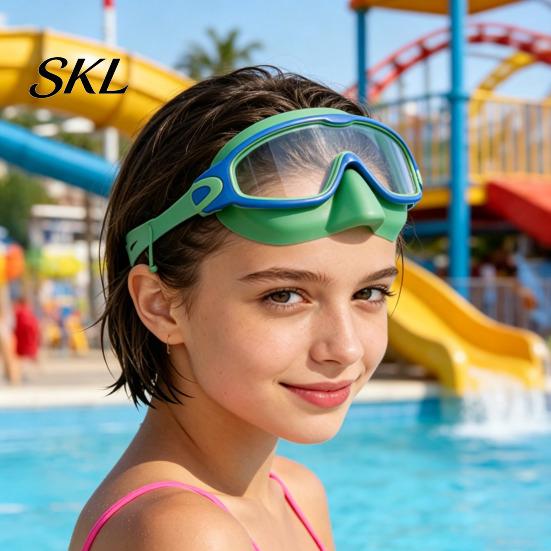 Panoramic Swim Goggles Clip-On with Case, 180 Degrees Wide View Anti-UV Case Pool Goggles, No Leakage Anti-Fog Swimming Eyewear for Children