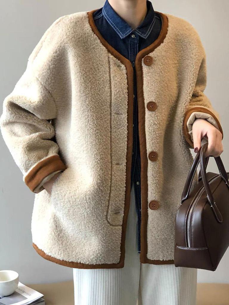 Damen Plüsch Lammwollmantel: Dick, Flauschig, Warm und Locker geschnitten für Herbst und Winter