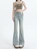 Women's Light Blue High Waist Micro Flare Jeans - Autumn Slim Fit Bell Bottoms