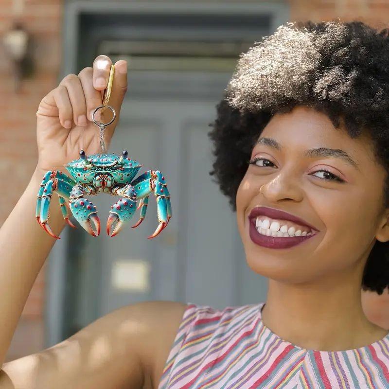 Unique Acrylic Crab Themed Keychain Car Interior Decor Adorable Gift Idea
