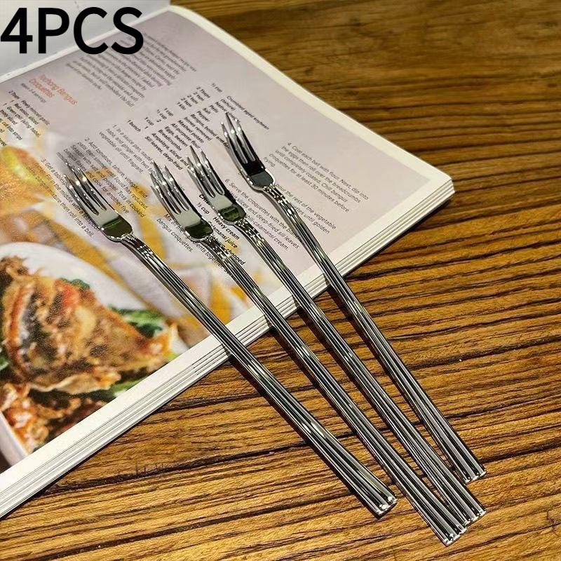 4PCS stainless steel ins wind advanced sense long handle fruit fork creative cute dessert fork household small fork