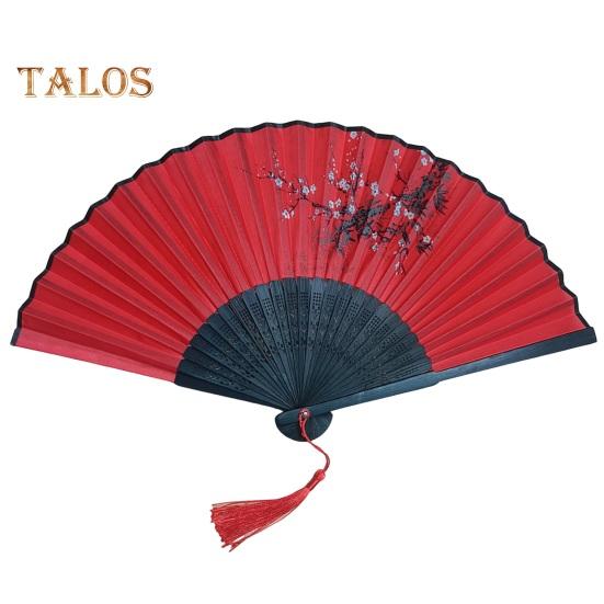 

Складной вентилятор в китайском винтажном стиле с бамбуковым валом, ручной вентилятор с цветочным узором, художественный ремесленный подарок, домашний декор, ручной веер для вечеринок, свадеб красный