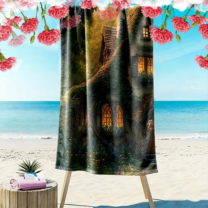 Forest Cabin 2D Flat Print Beach Towel, Large Soft Quick Dry Towel for Beach Camping Swimming.NSTJ0928514