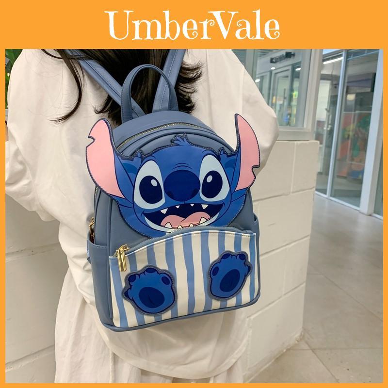 Stitch Cute Embroidered Flower Cartoon Backpack For Girls Daily Use Pu Material