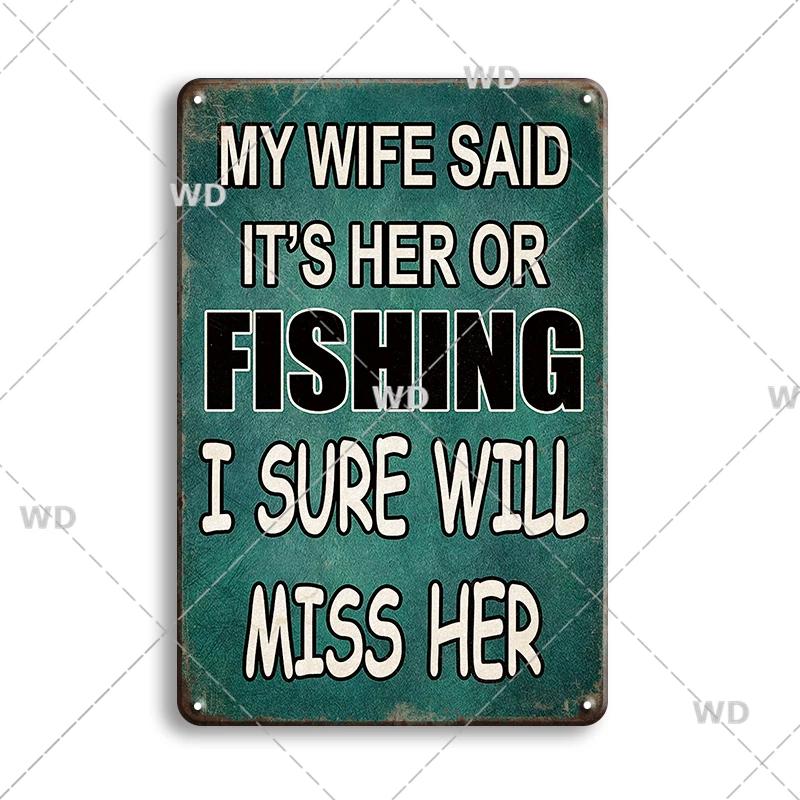 Funny Fishing Metal Tin Sign Retro Vintage Plaque Metal Poster Go Fishing Lover Gift Plate For Men Cave Fishing Home Wall Decor