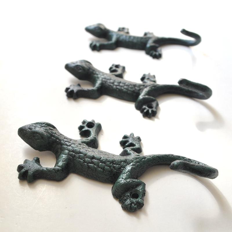 Cast Iron Gecko Wall Hook Rustic Farmhouse Rust Proof Heavy Duty Wall Hanger for Mug Pot Holder Kitchen Storage
